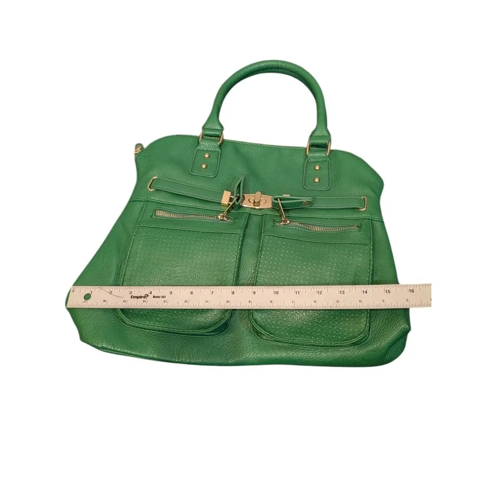 Segolene Paris Green Pebbled Faux Leather Satchel Handbag Gold Hardware